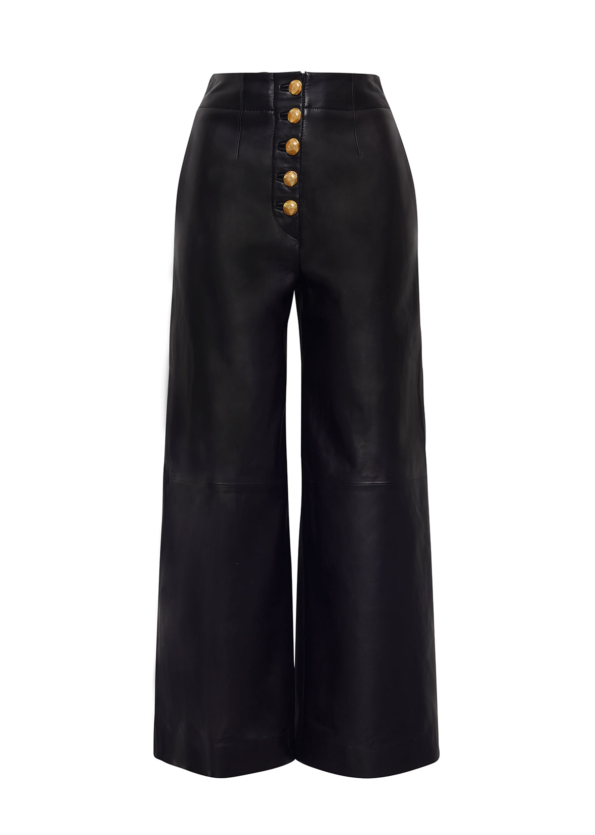 Ghost image of the front of the Barclay Pants with Gold Buttons in Black Leather