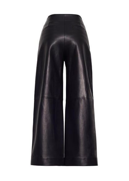 Ghost image of the back of the Barclay Pants with Gold Buttons in Black Leather