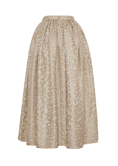 ghost image of the back of the cosmina skirt in leopard jacquard