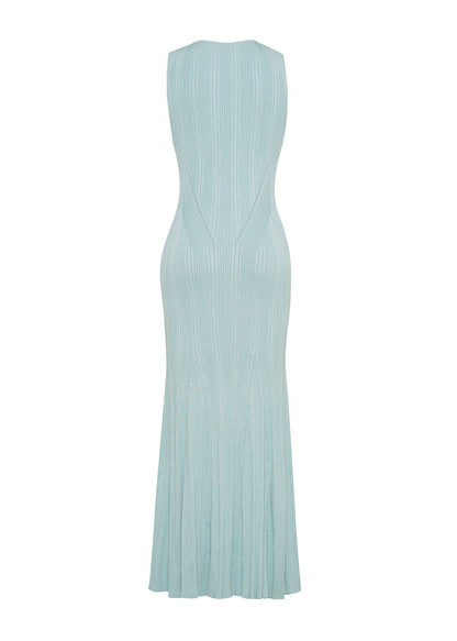 Ghost image of the back of the Vivian Dress in Silk Engineered Rib in Mist