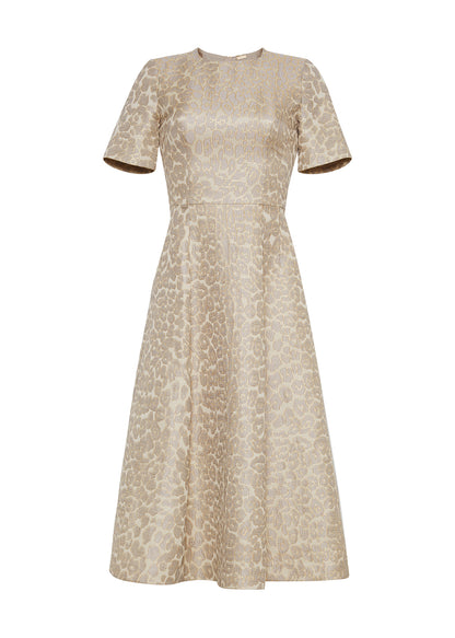 Ghost image of front of Evangeline Dress in Leopard Jacquard