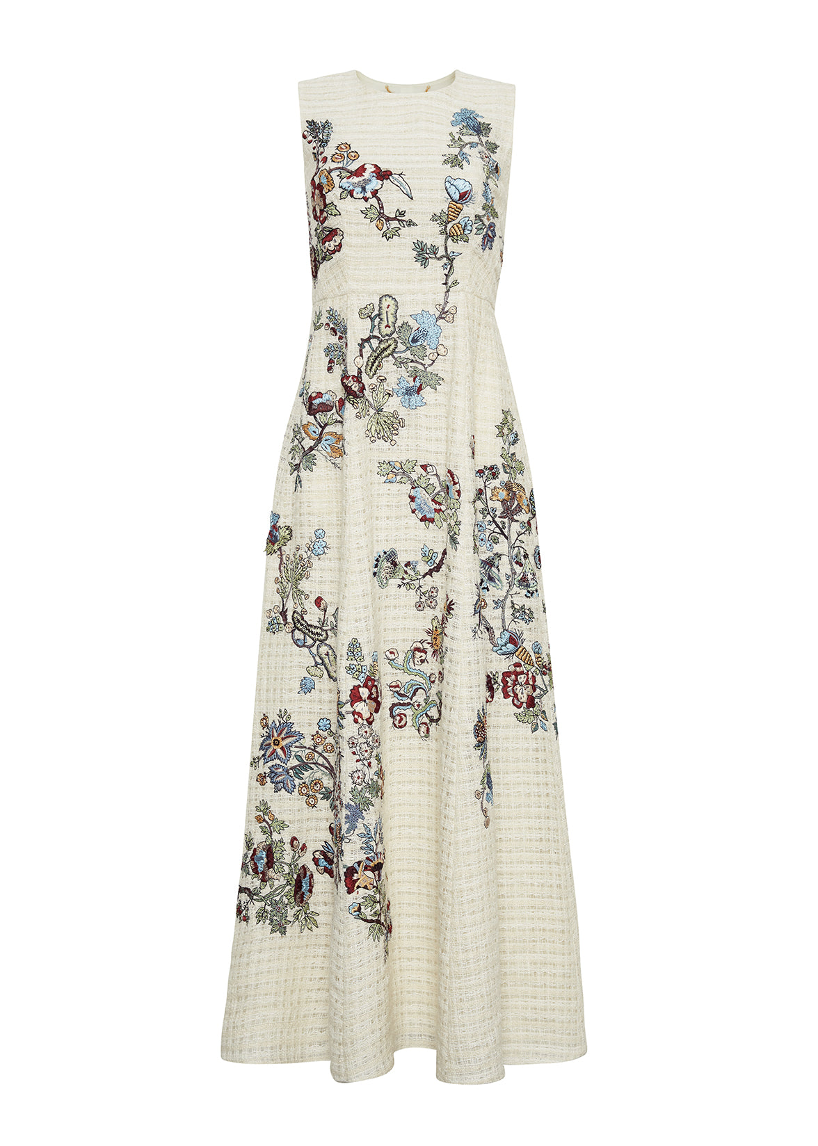 Ghost image of front of Embroidered Eloise Dress in Basketweave in Ecru Floral