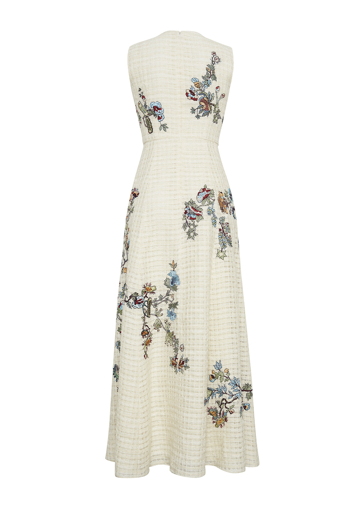 Ghost image of back of Embroidered Eloise Dress in Basketweave in Ecru Floral