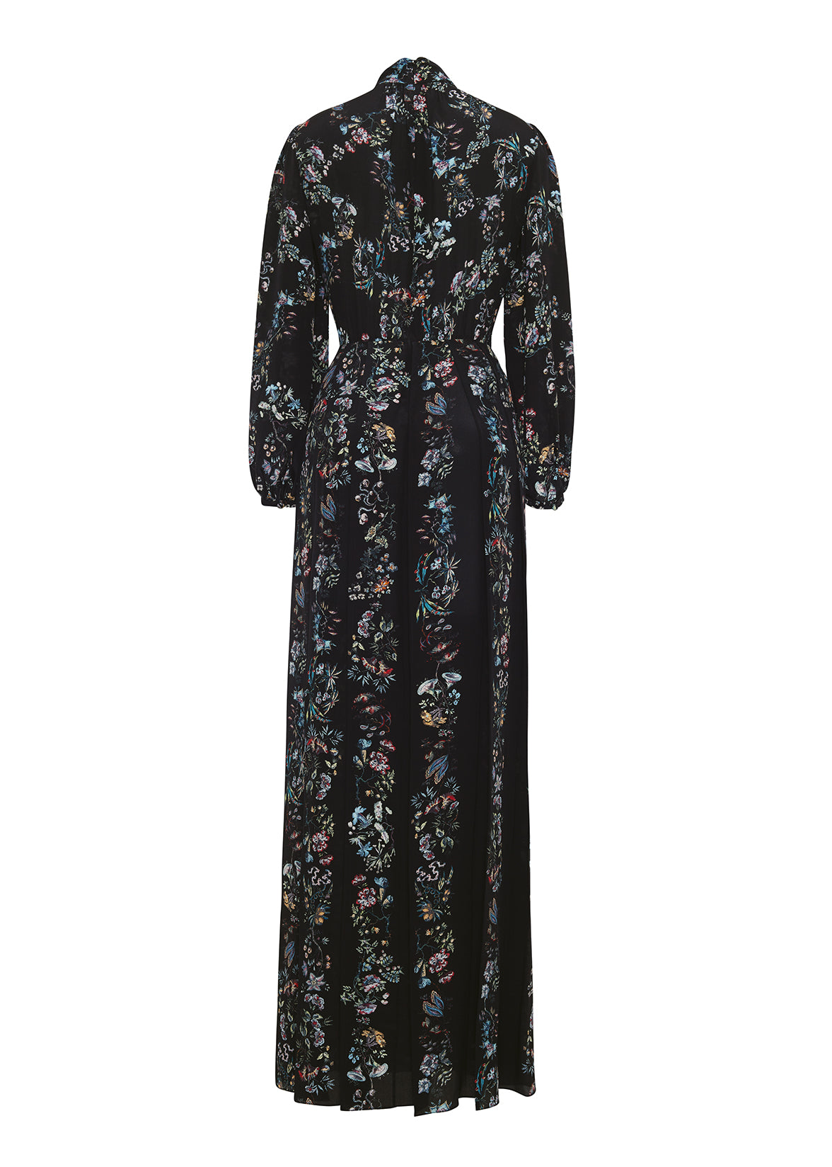 Ghost image of back of Emilia Dress Crepe De Chine in Black Floral