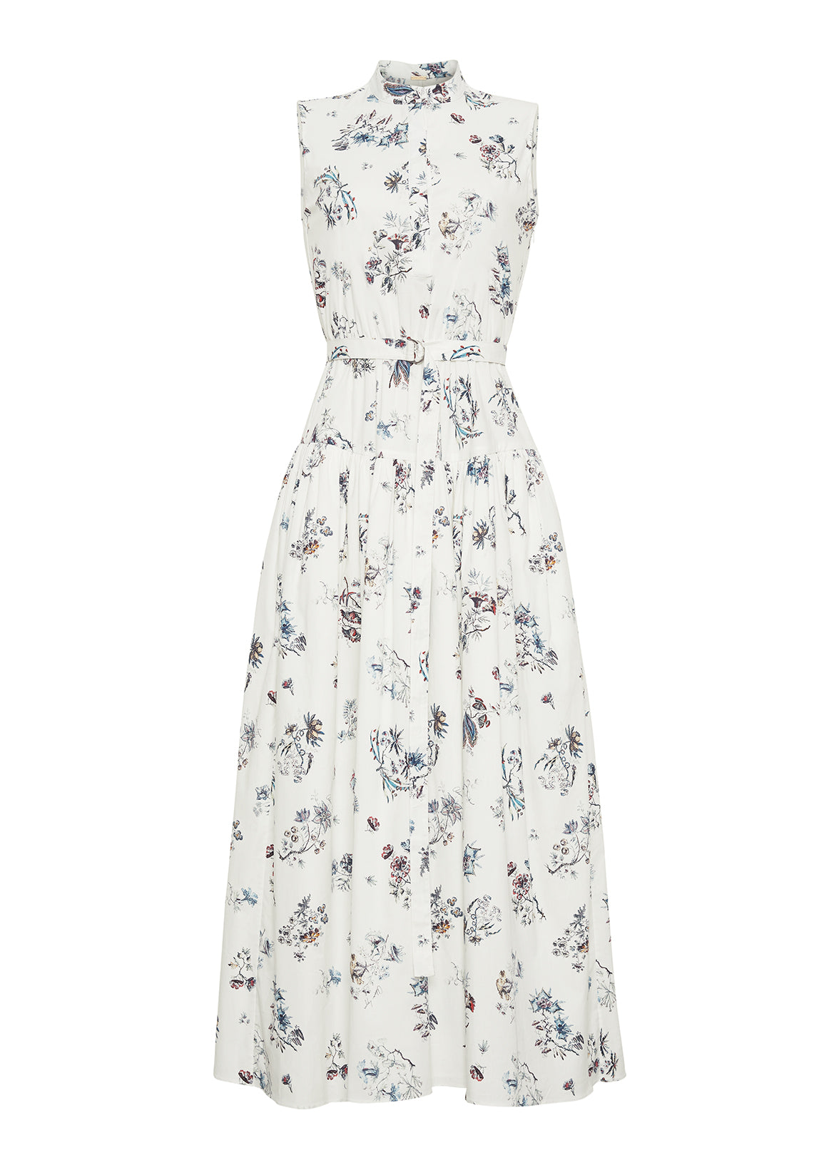 ghost image of the front of the arden dress in printed poplin in ivory floral