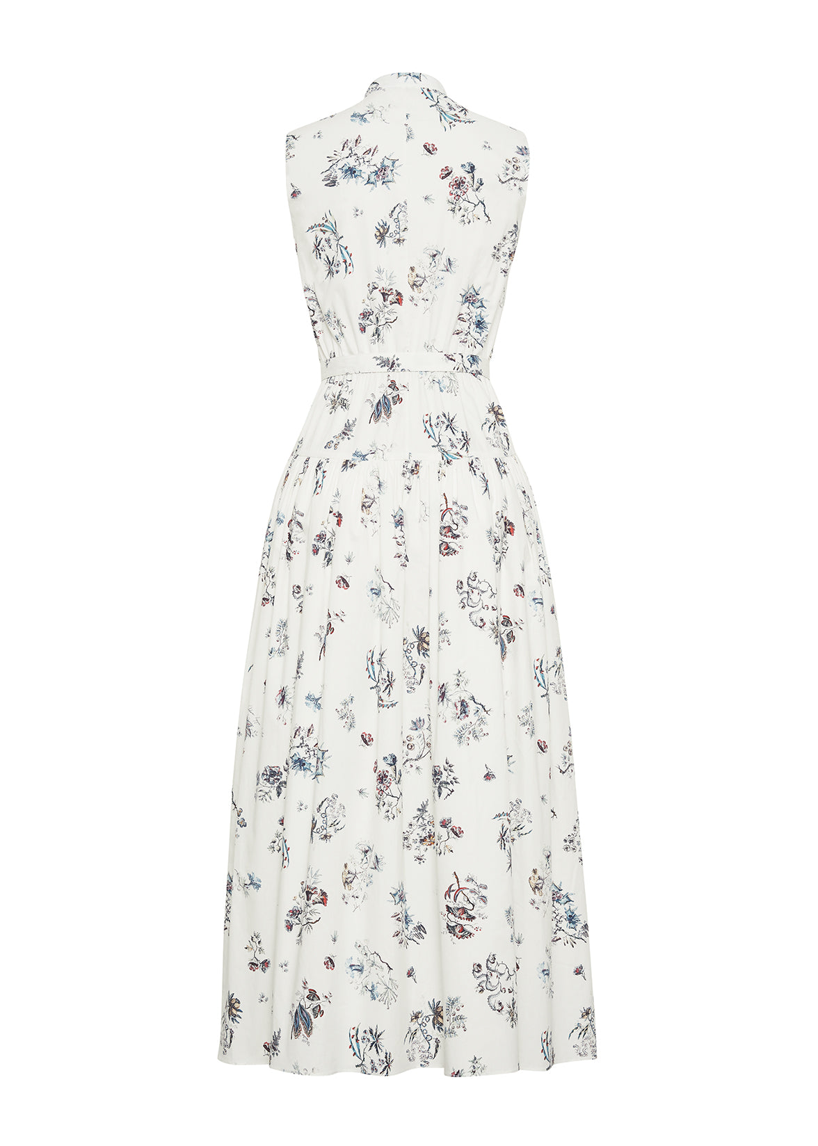 a ghost image of the back of the arden dress in printed poplin in ivory floral