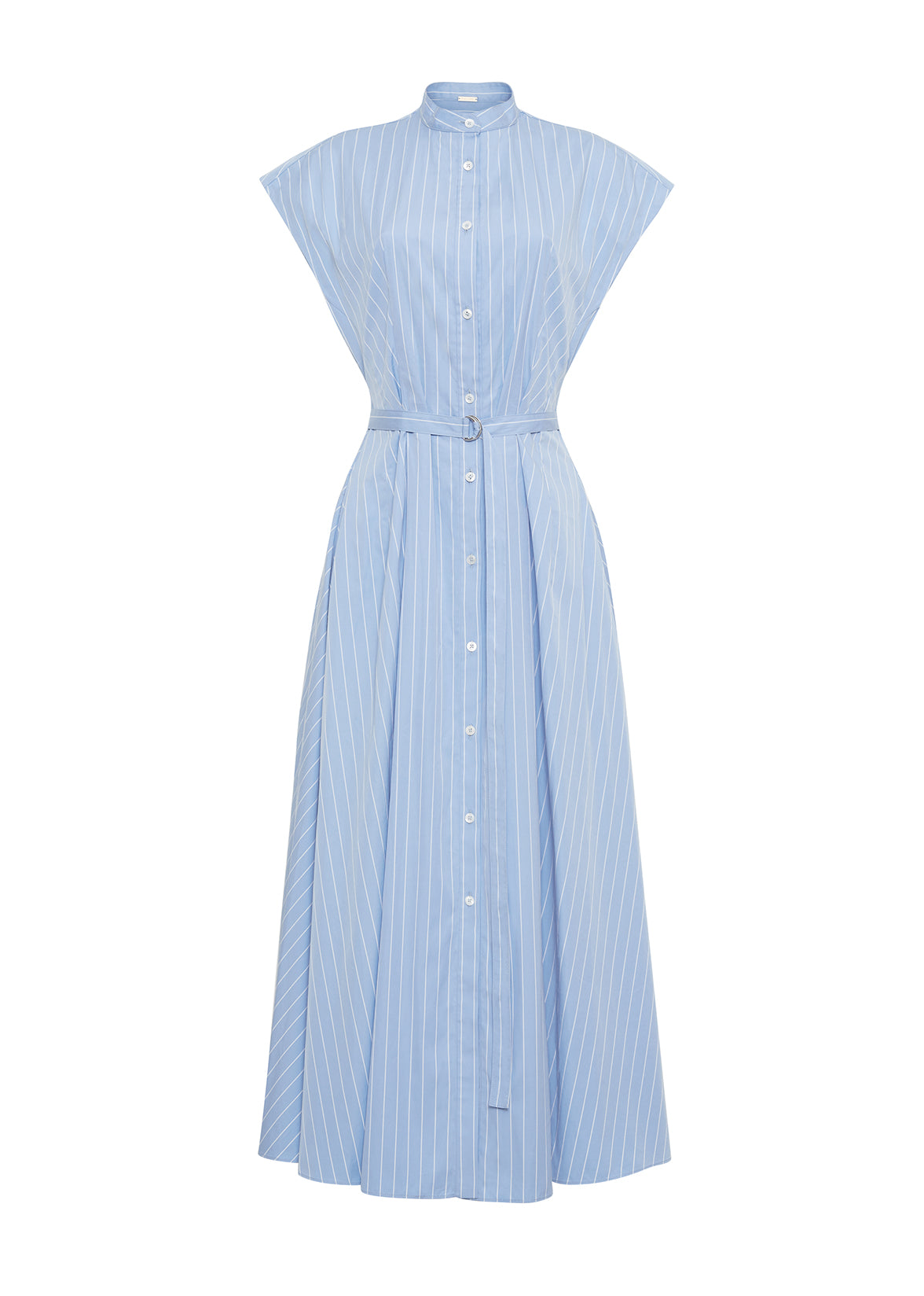 Ghost image of front of Dejeuner Dress in Stripe Poplin in blue