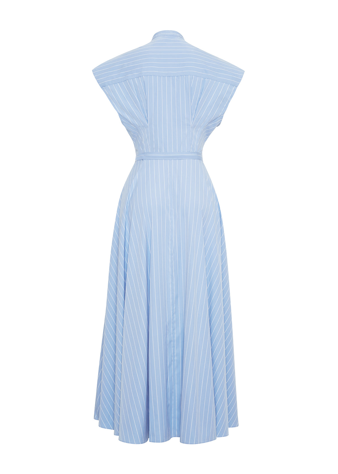 Ghost image of back of Dejeuner Dress in Stripe Poplin in blue