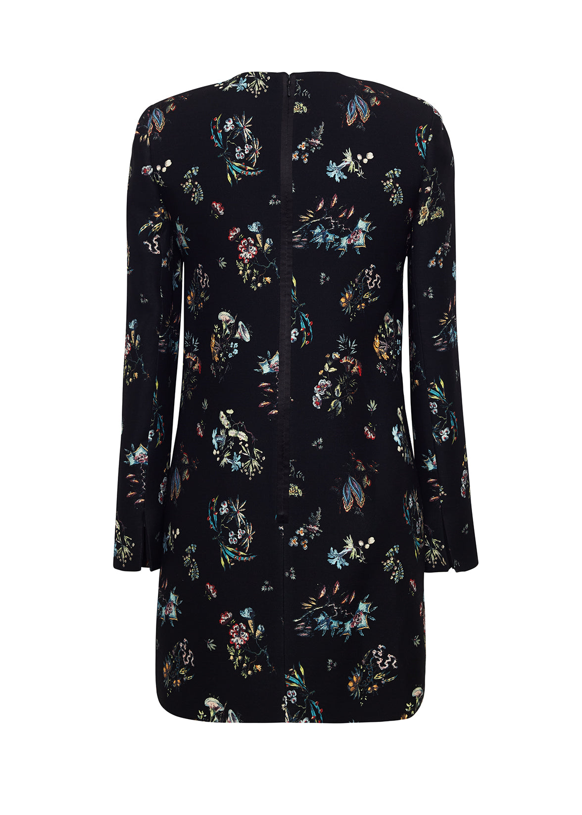 Ghost image of the back of the Tilley dress in black floral