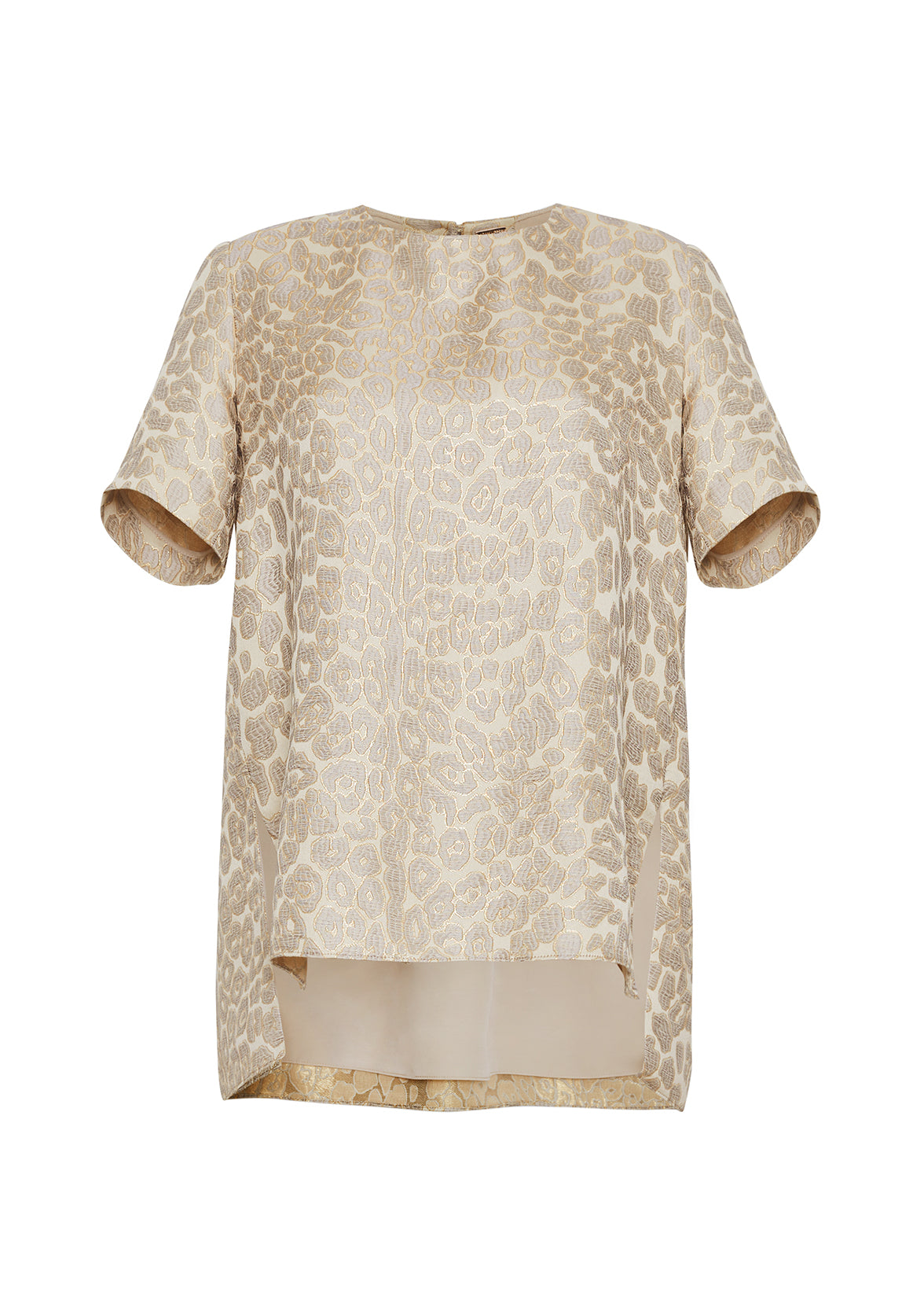 Ghost image of front of Pleat Back Top in Leopard Jacquard