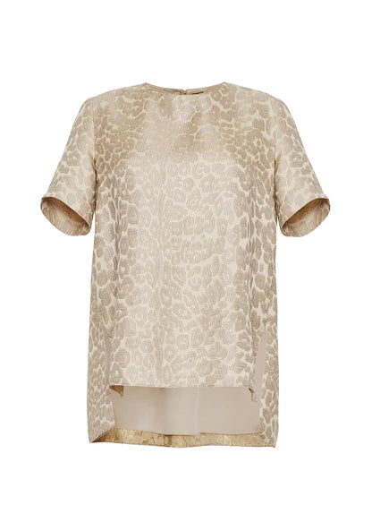 Ghost image of front of Pleat Back Top in Leopard Jacquard