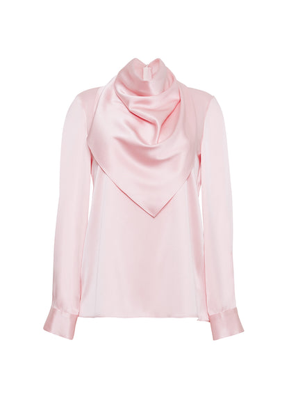 Ghost image of the front of the Bandera Blouse in Silk Charmeuse in Pink