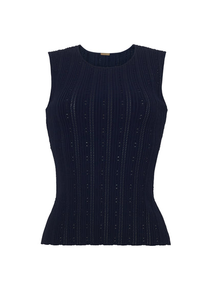 ghost image of the brynn top in compact jacquard in navy