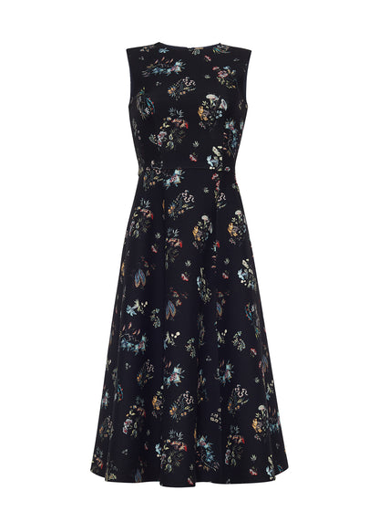 ghost image of the Eloise Dress In Printed Silk Wool in Black Floral