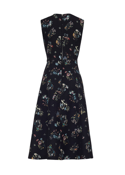 ghost image of the Eloise Dress In Printed Silk Wool in Black Floral