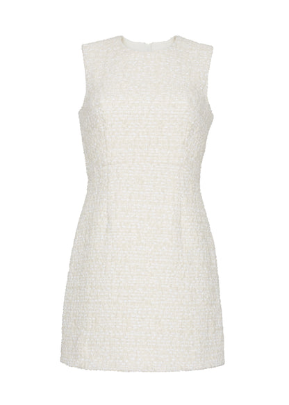 front ghost image of the tati dress in tweed in ivory