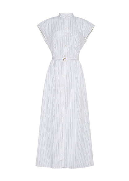 Front ghost image of the DEJEUNER DRESS IN STRIPE POPLIN in pale white