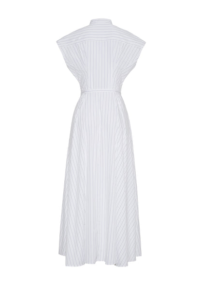 Back ghost image of the DEJEUNER DRESS IN STRIPE POPLIN in pale white