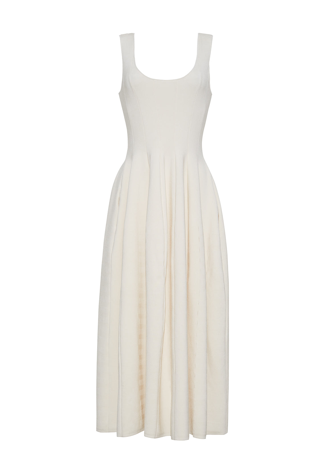 ghost image of the front of the Lucilla Dress in Luxe Milano Ivory