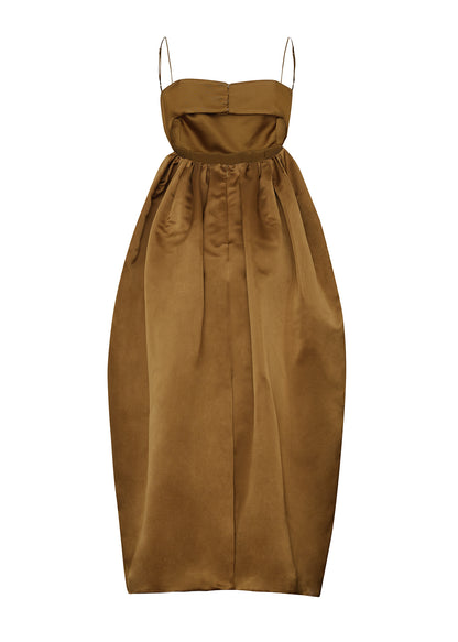 back ghost image of the Liet Dress in Duchess Satin Bronze 