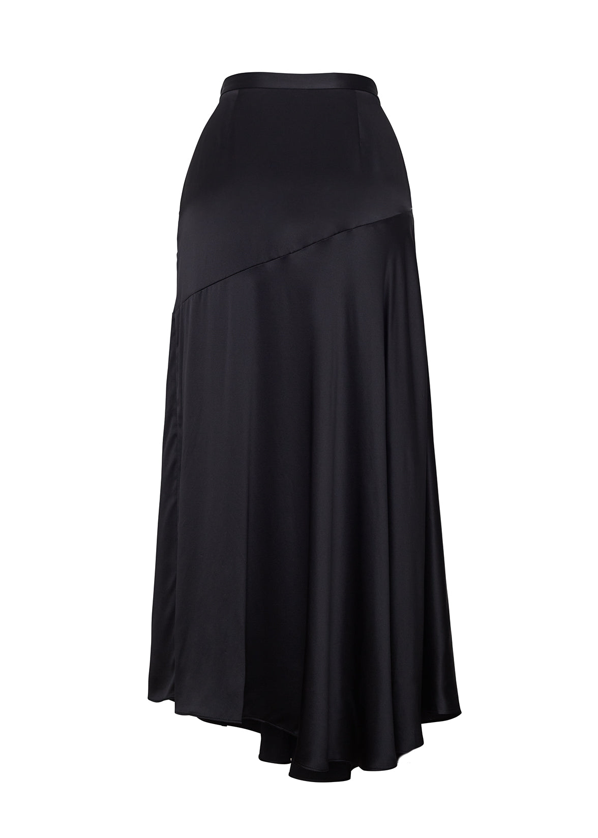 ghost image of the back of the tess skirt in satin-back crepe in black