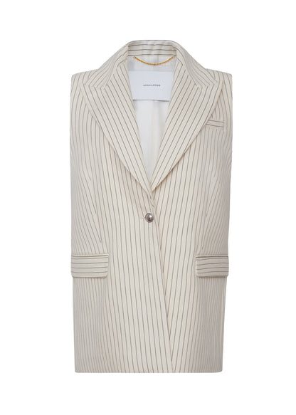 Front ghost image of the Callan Vest in Pinstripe Twill in canvas/indigo