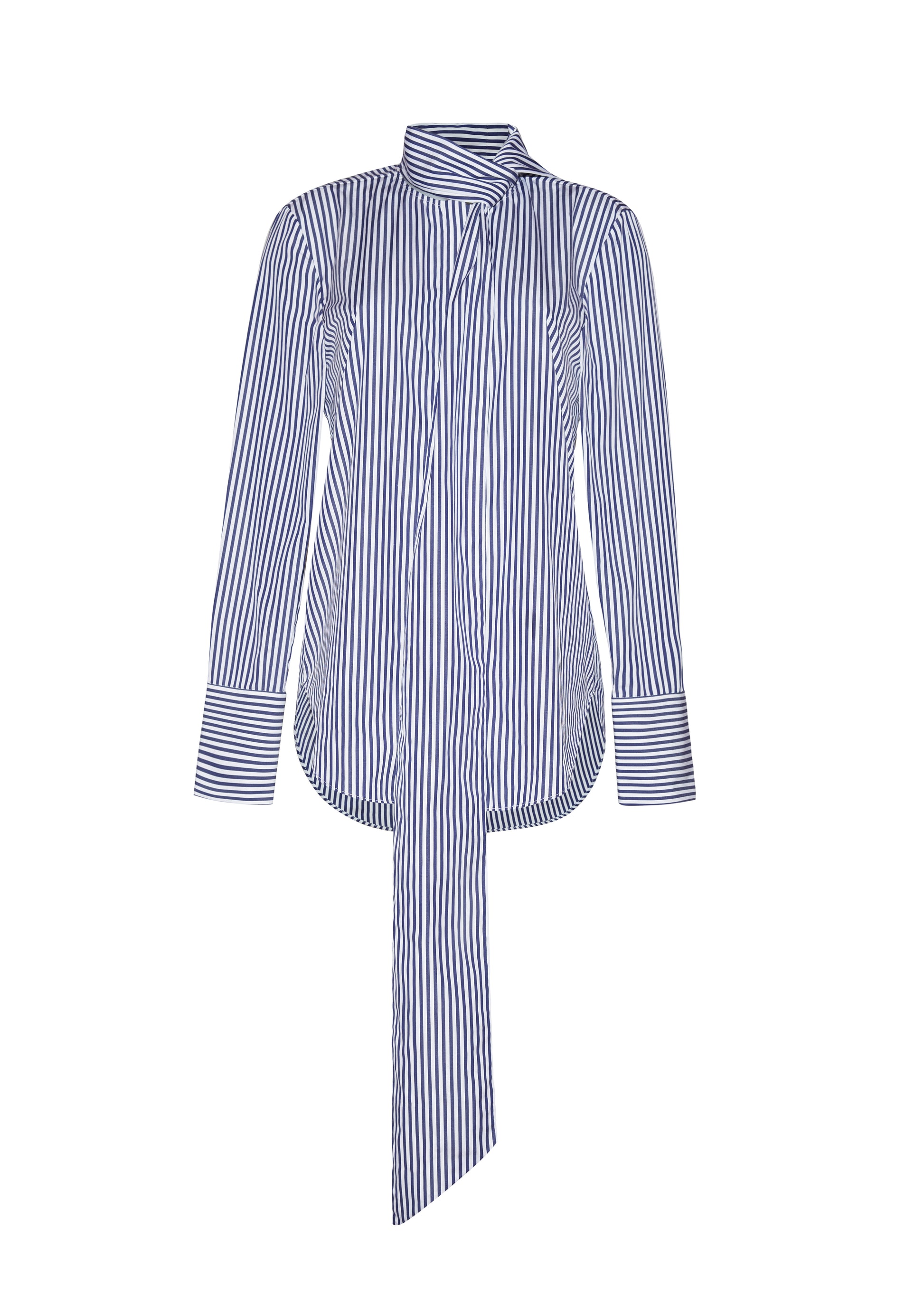 front ghost image of lee blouse in stripe poplin in navy and white