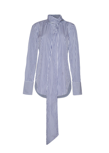 front ghost image of lee blouse in stripe poplin in navy and white