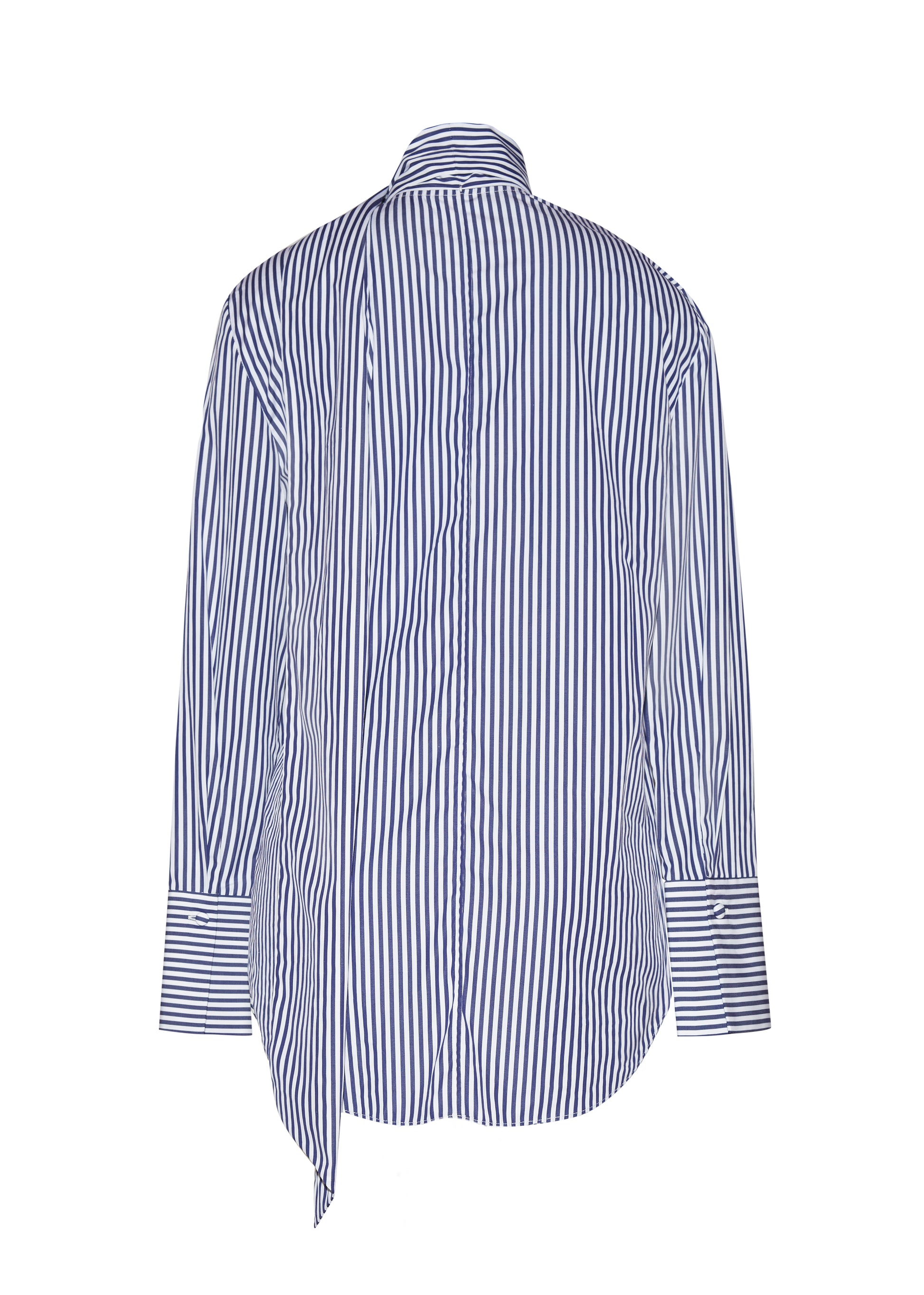 back ghost image of lee blouse in stripe poplin in navy and white