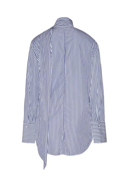 back ghost image of lee blouse in stripe poplin in navy and white