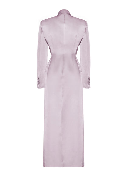 back ghost image of laurence coat by adam lippes in duchess satin in smokey amethyst