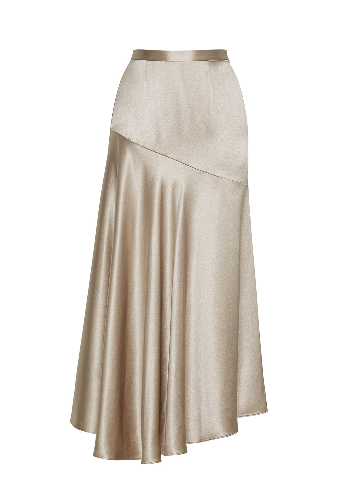 ghost image of the front of the tess skirt in satin back crepe in platinum