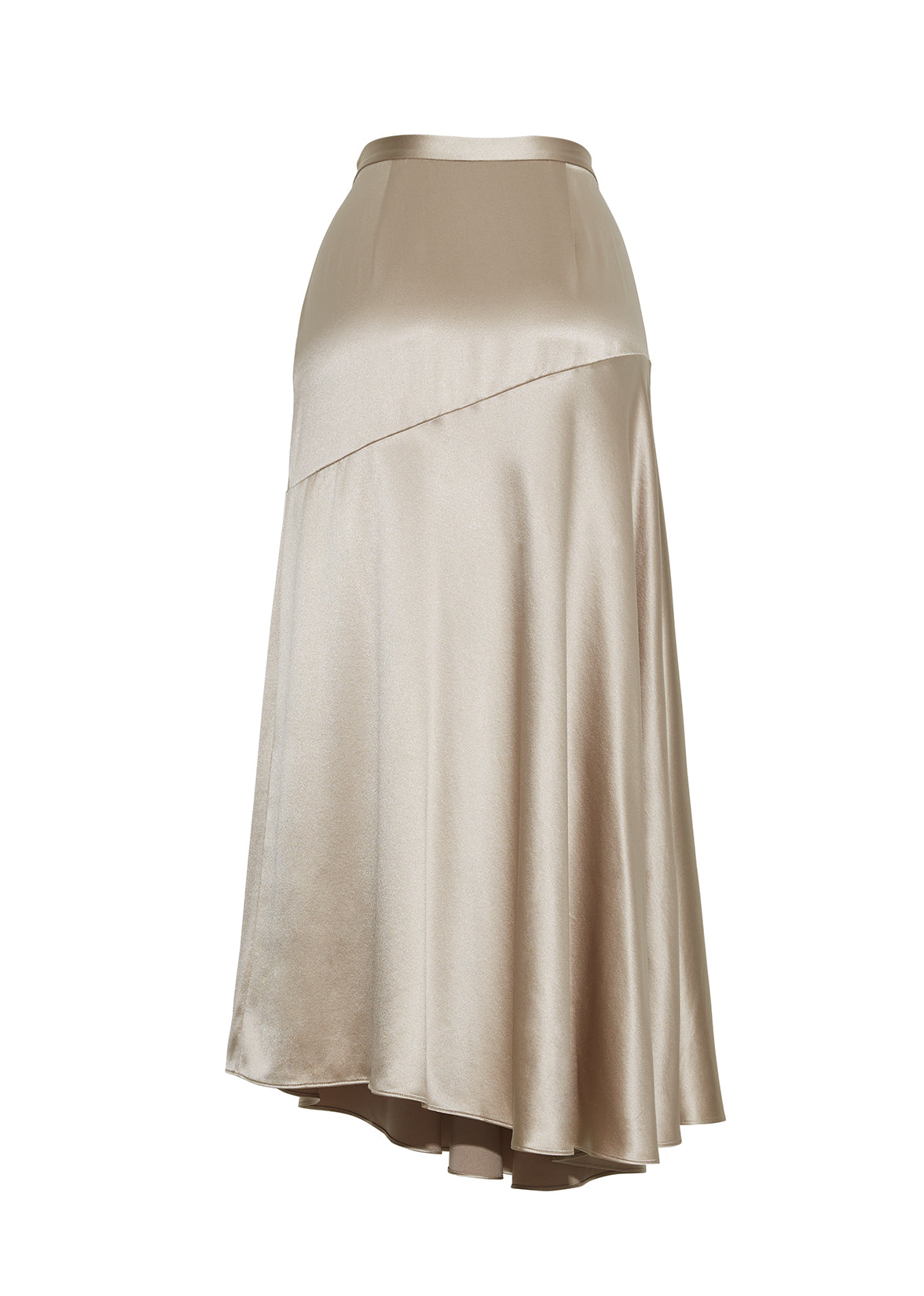 ghost image of the back of the tess skirt in satin back crepe in platinum