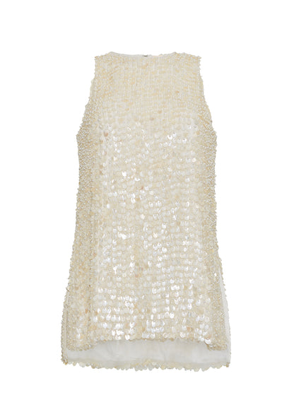 ghost image of the front of the Rami Top In Embroidered Mother of Pearl Ivory 