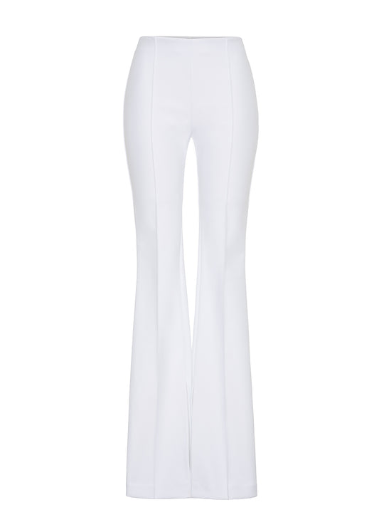 front ghost image of the eva flare pant in bonded neoprene in white by adam lippes