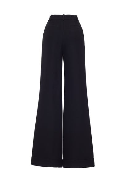 Ghost image showing back of silk wool deeda pant in black by Adam Lippes