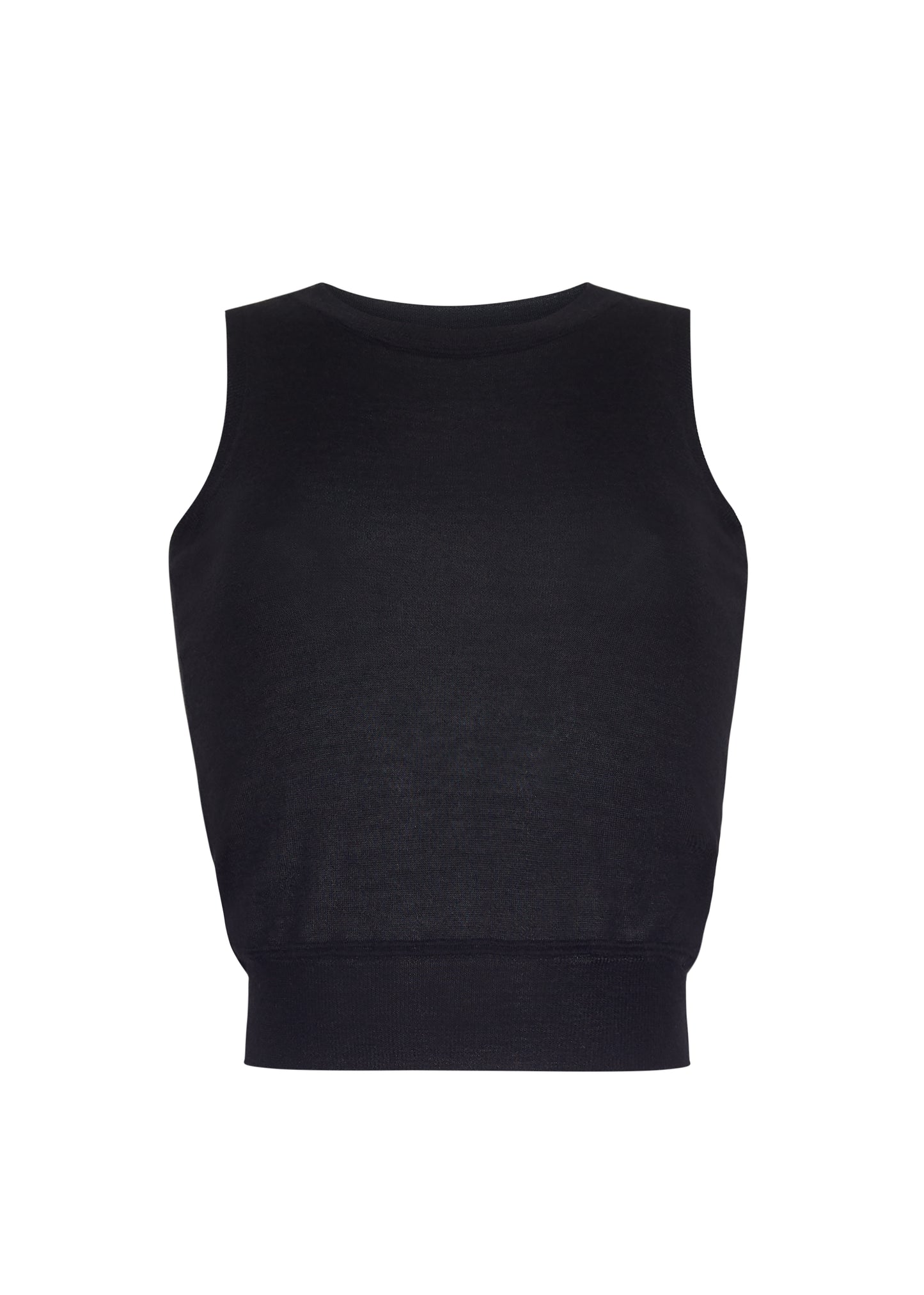 front ghost image of the adam lippes shell in cashmere silk in black