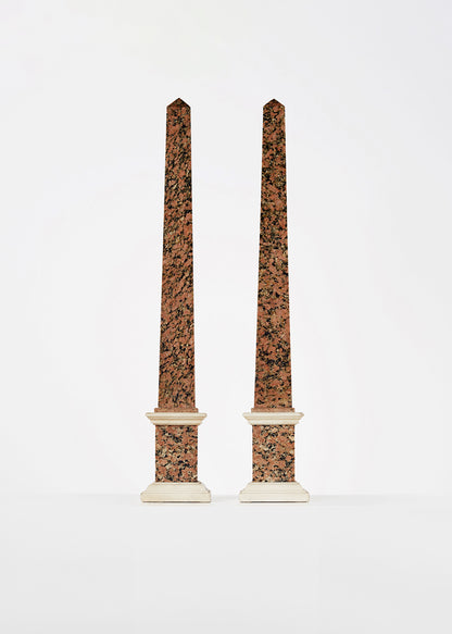rosso granite and carrera obelisks, 19th c HOME Adam Lippes