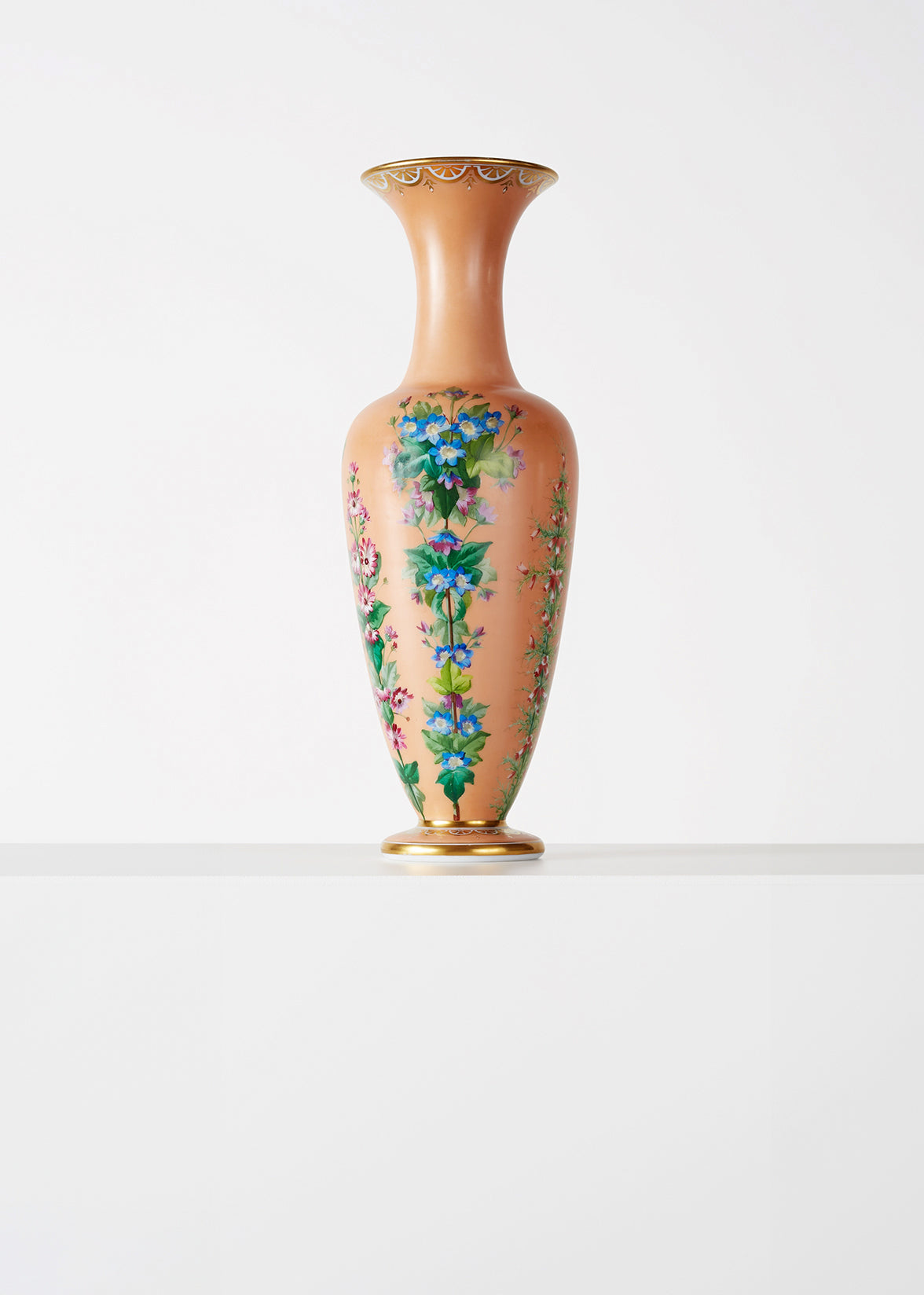 Pair of Opaline Glass Floral Vases, 19th C