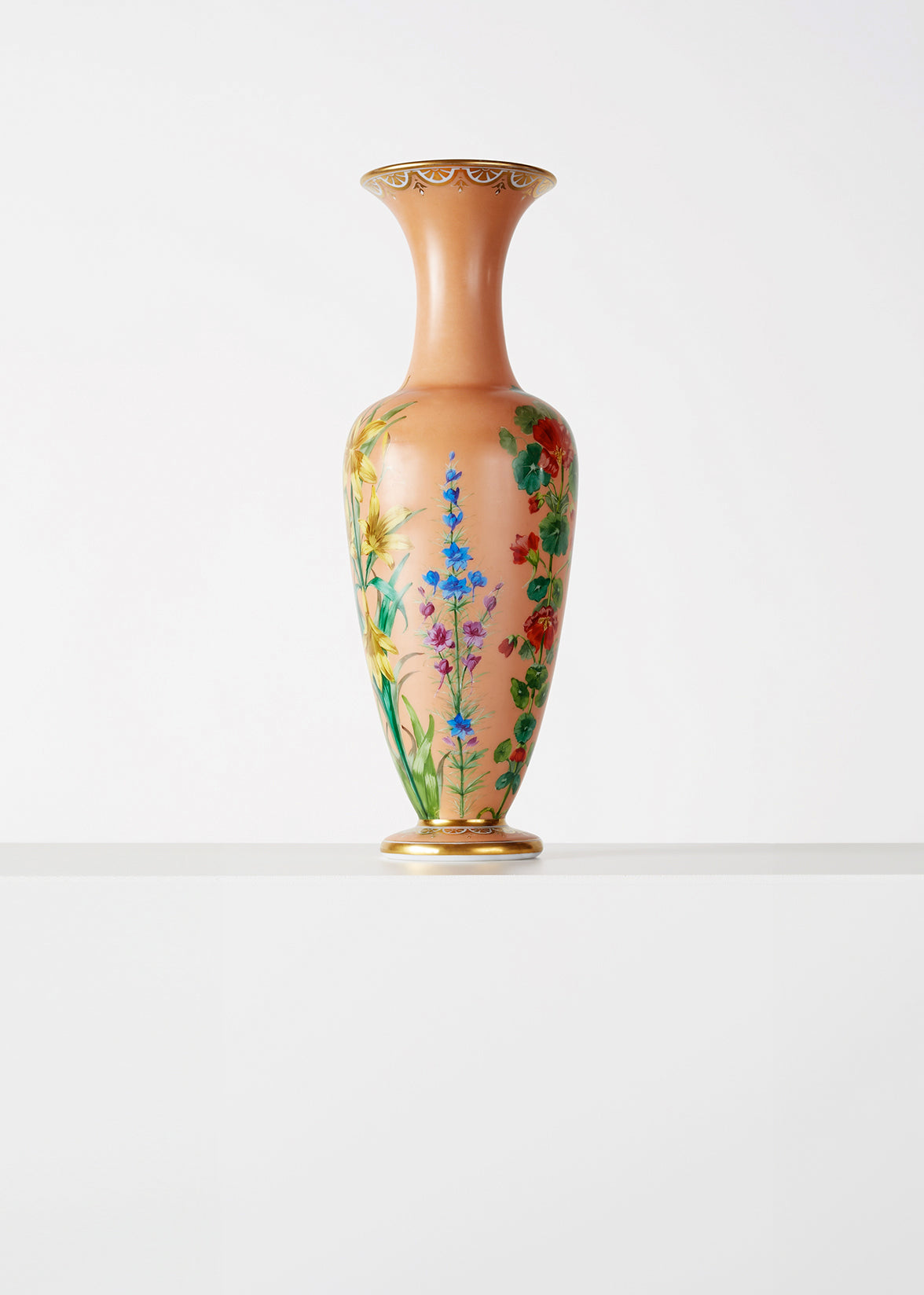 Pair of Opaline Glass Floral Vases, 19th C