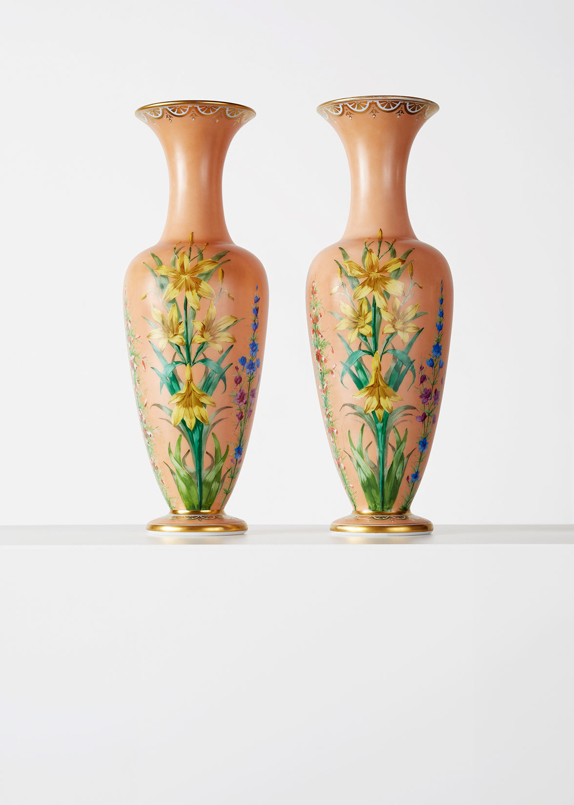 Pair of Opaline Glass Floral Vases, 19th C