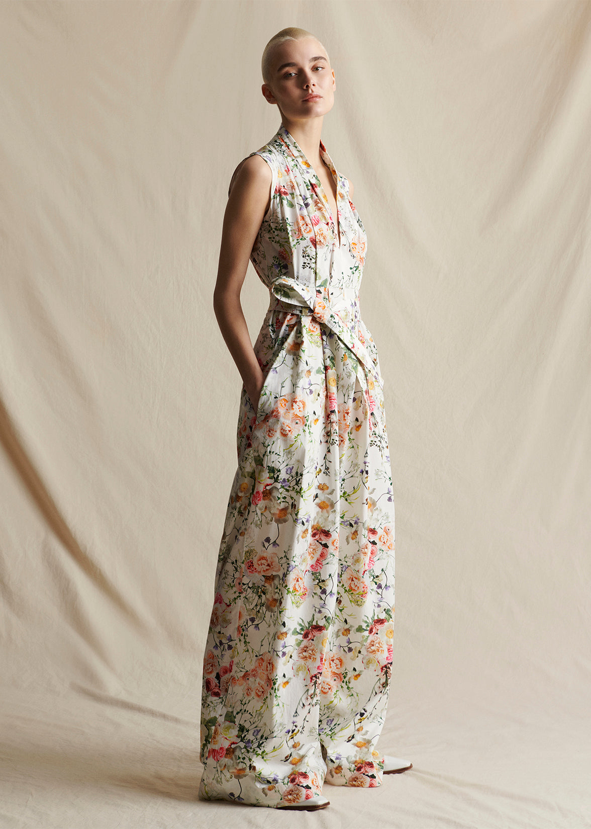 Mame Floral Jacquard Sleeveless Jumpsuit | monsterdog.com.br