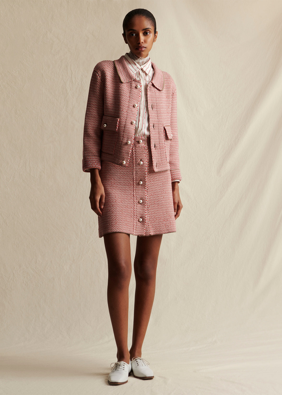 SHORT SKIRT IN BIRDSEYE TWEED KNIT | Adam Lippes