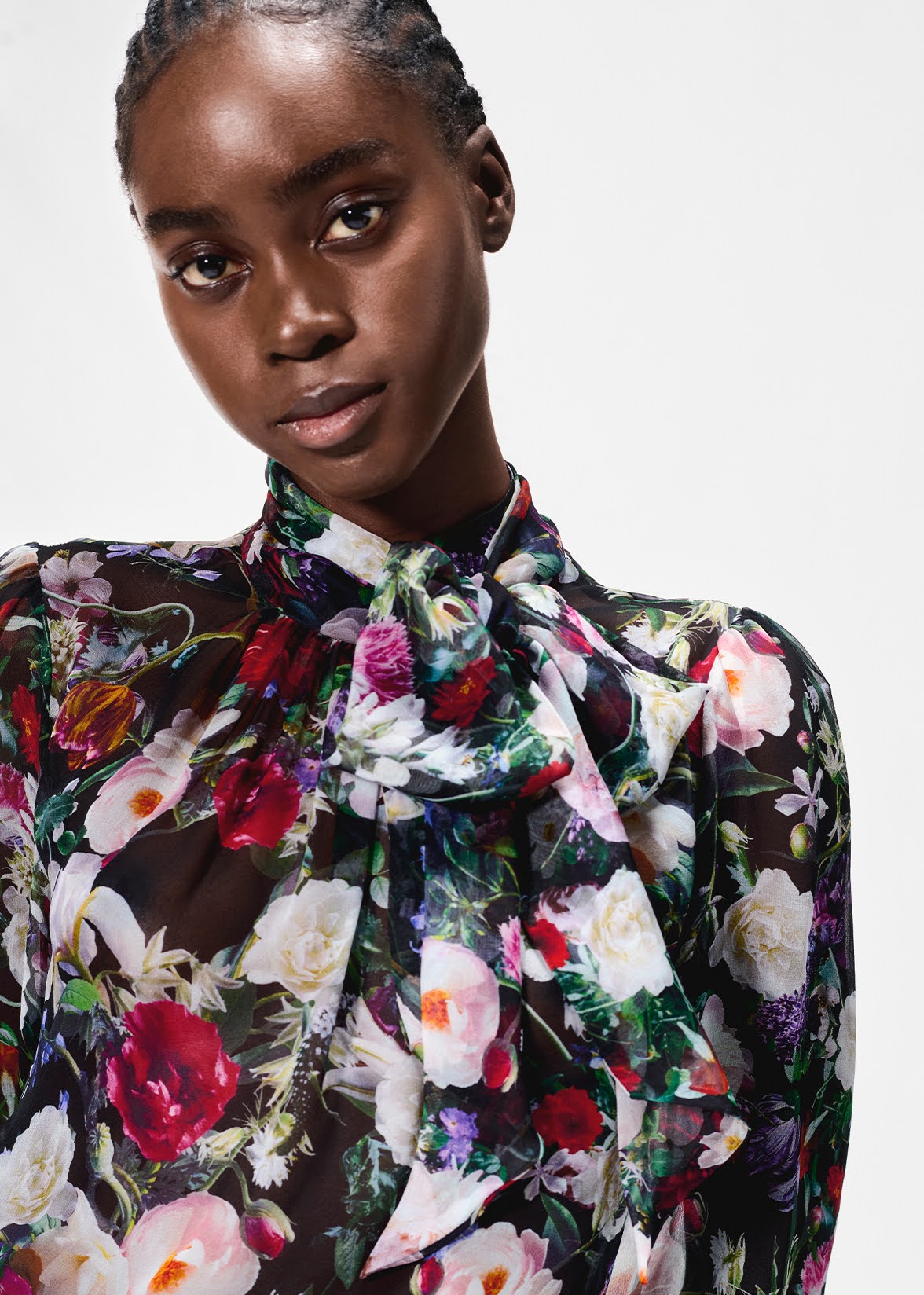 Black floral chiffon blouse discount