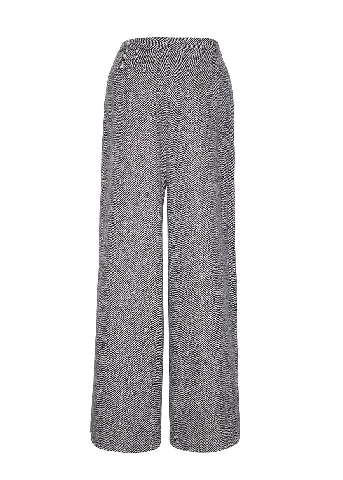 back ghost image of the full leg trouser in wool herringbone