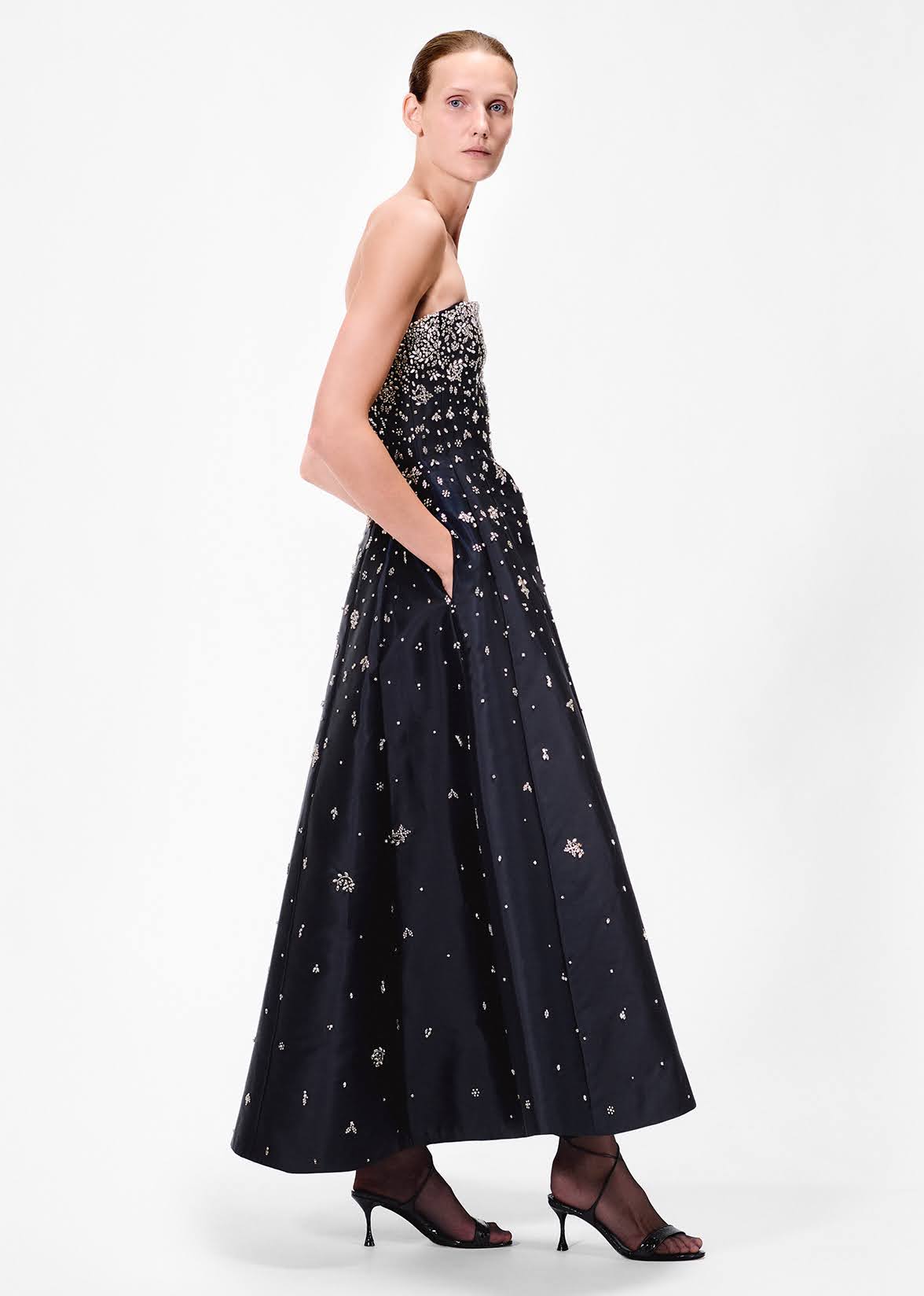 embellished gown in silk mikado