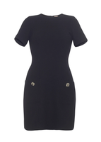A ghost image of the front of the Flynn dress in wool crepe in black.