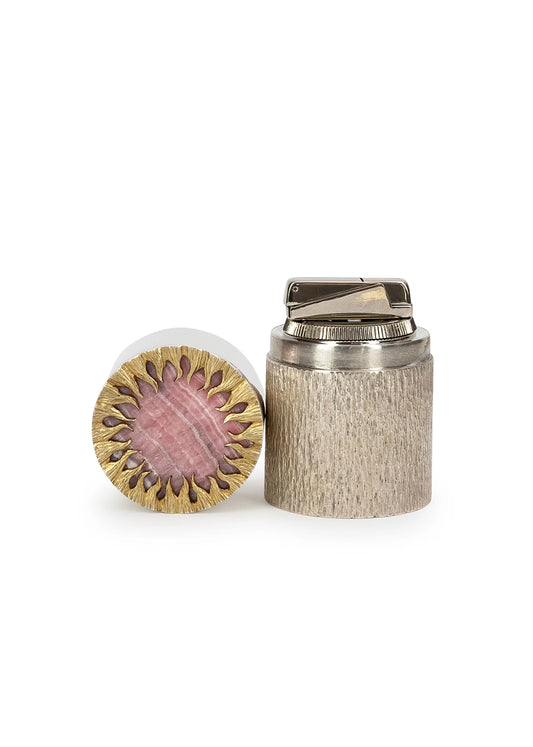 Photo of sterling silver and Rhodonite stone cigar table lighter.