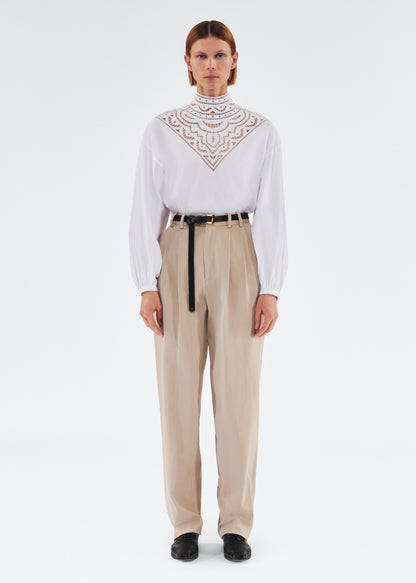 Front of model wearing the Nichols Pant in Cotton Twill in Khaki