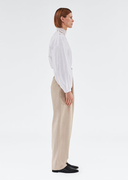 Side of model wearing the Nichols Pant in Cotton Twill in Khaki